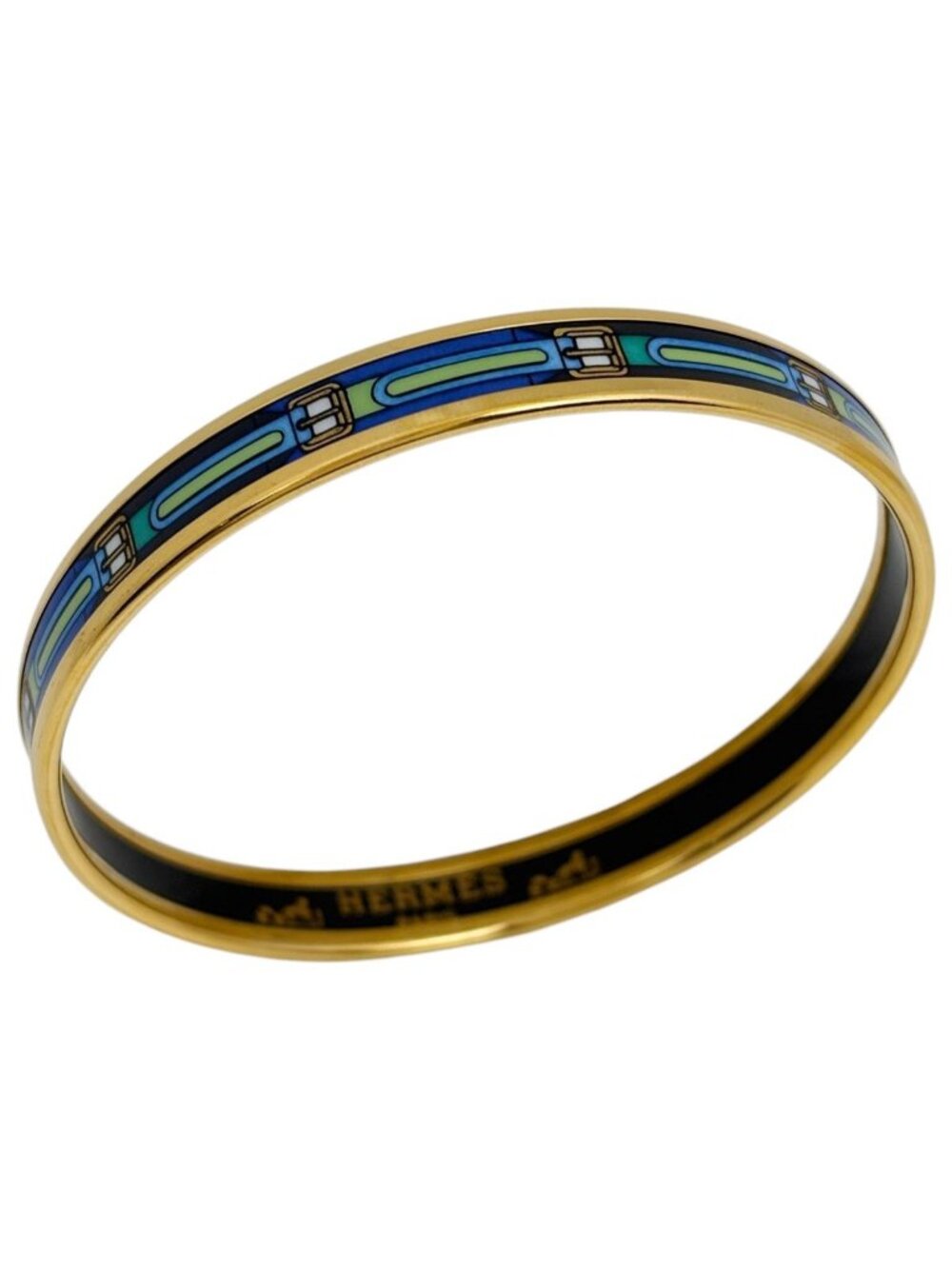 Hermes Enamel PM Cloisonne Bangle Gold Plated Blue Bracelet